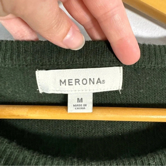 Merona Y2K Knit Wool Blend Green Patterned Crew Neck Sweater Size Medium M - Picture 6 of 7